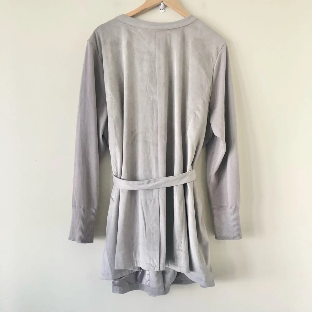H by Halston Faux Suede Zip Up Duster Style Jacket With Tie Waist Size 26W